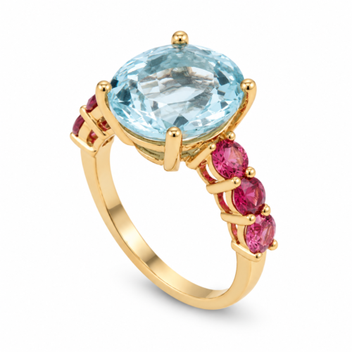 18k yellow gold sapphire and aquamarine ring