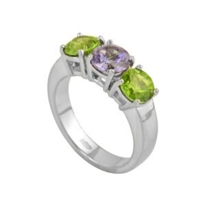 Elegant 18K White Gold Tanzanite and Peridot Ring