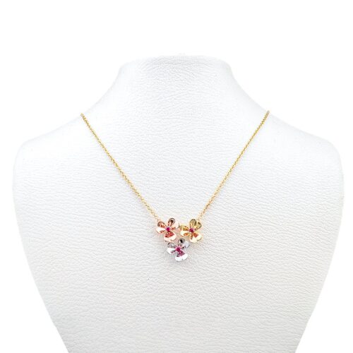 Three-Tone Gold Ruby Necklace in 18K with Natural Rubies