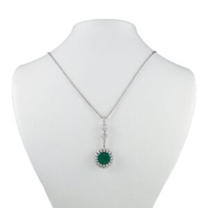 18K White Gold Pendant with Diamonds and Colombian Emerald
