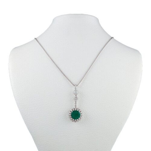 18K White Gold Pendant with Diamonds and Colombian Emerald