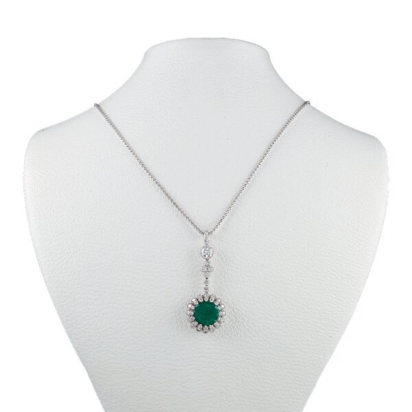 18K White Gold Pendant with Diamonds and Colombian Emerald