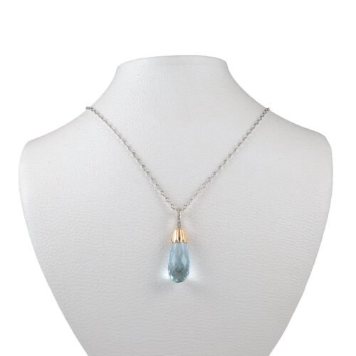 18K Gold Diamond and Aquamarine Pendant