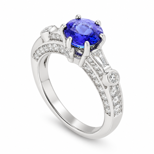 18K White Gold Ceylon Sapphire Diamond Ring