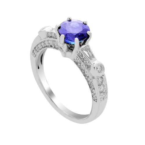 18K White Gold Ceylon Sapphire Diamond Ring