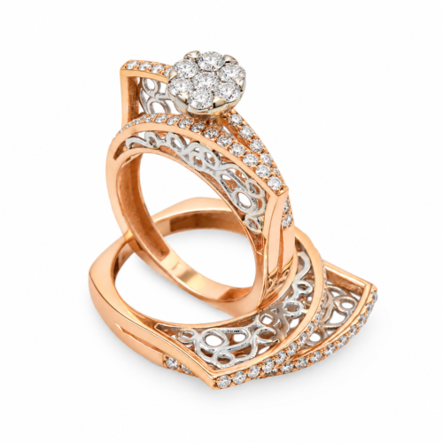 rose and white gold diamond bridal set