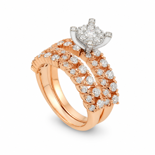 18K Rose & White Gold Diamond Solitaire with Matching Band
