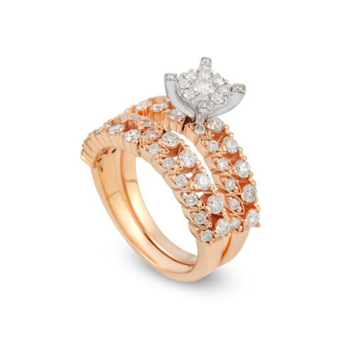18K Rose & White Gold Diamond Solitaire with Matching Band