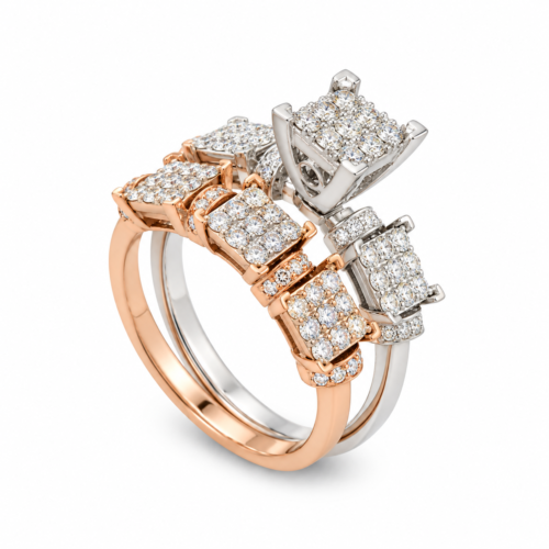 18K Rose & White Gold Diamond Solitaire with Rose Gold Band