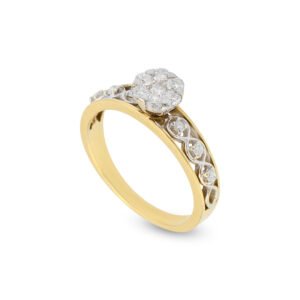 Yellow and White 18K Gold and Diamond Solitaire Ring