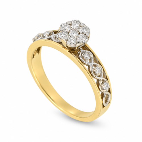 Yellow and White 18K Gold and Diamond Solitaire Ring