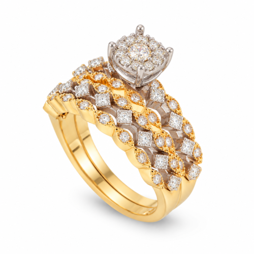 Yellow & White Gold and Diamond Solitaire Ring Set