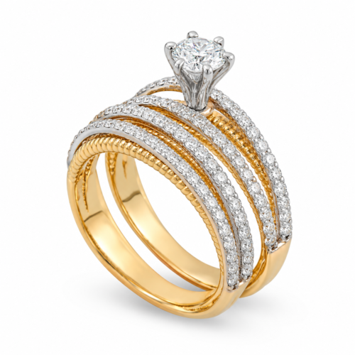 18k yellow and white gold solitaire ring set