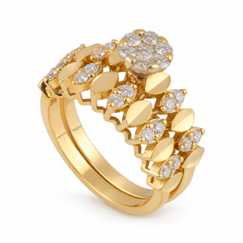 White and Yellow Gold Diamond Solitaire Ring with Matching Band