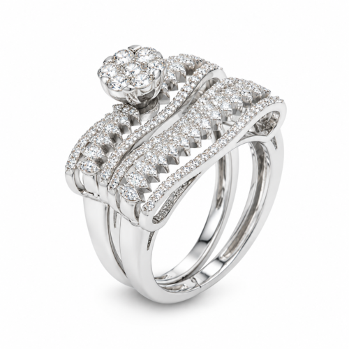 18K White Gold Diamond Solitaire with Matching Diamond Band