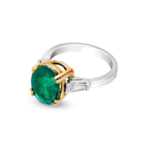 18K White and Yellow Gold Diamond and Emerald Solitaire - Image 3