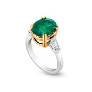 18K White and Yellow Gold Diamond and Emerald Solitaire