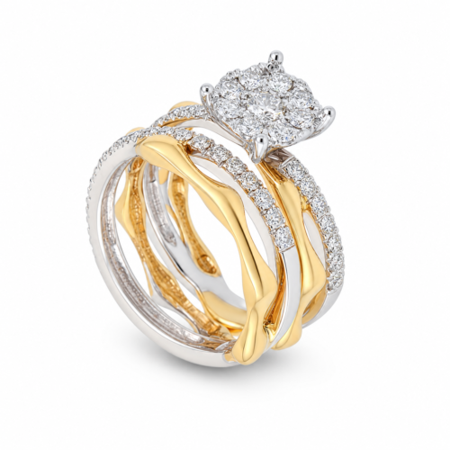 18K White Gold Diamond Solitaire and Band Set