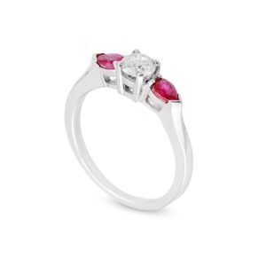 White Gold Diamond and Ruby Solitaire Ring