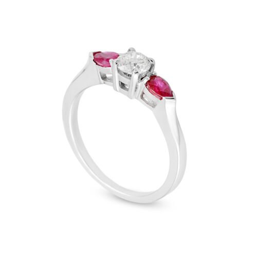 White Gold Diamond and Ruby Solitaire Ring