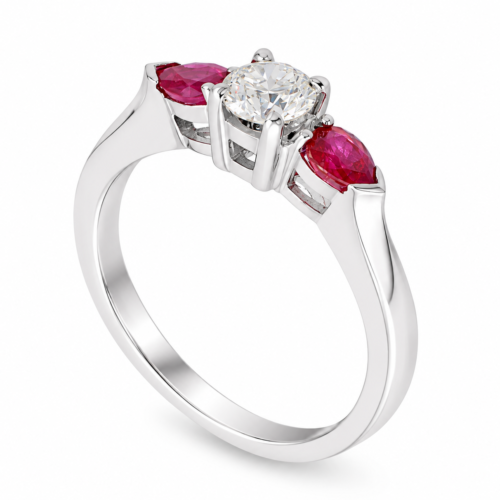 White Gold Diamond and Ruby Solitaire Ring