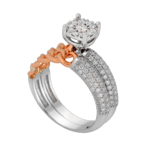 White & Rose Gold Diamond Solitaire and Band Set