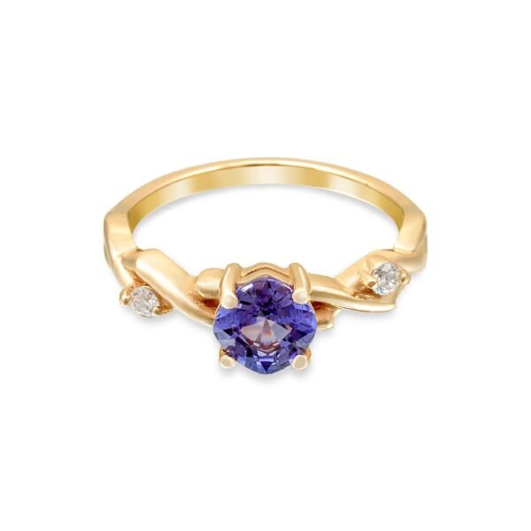 Yellow Gold Sapphire Solitaire Ring with Diamond Accents - Image 3