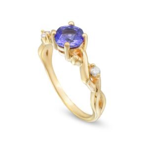 Yellow Gold Sapphire Solitaire Ring with Diamond Accents