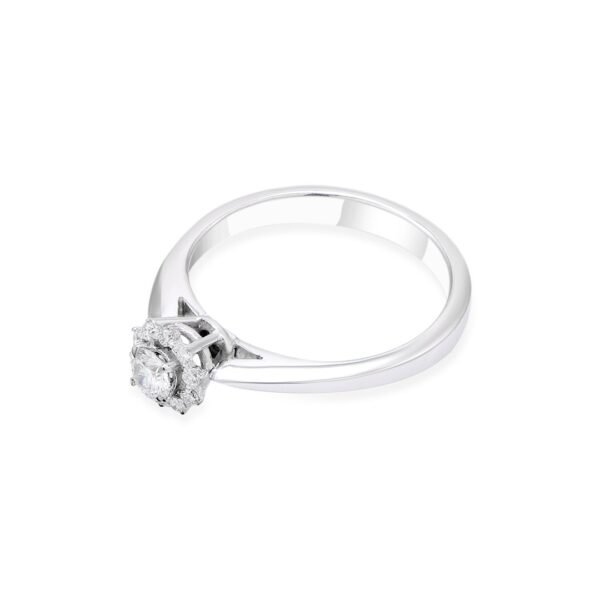 18k White Gold Solitaire Ring with Diamond Halo - Image 2