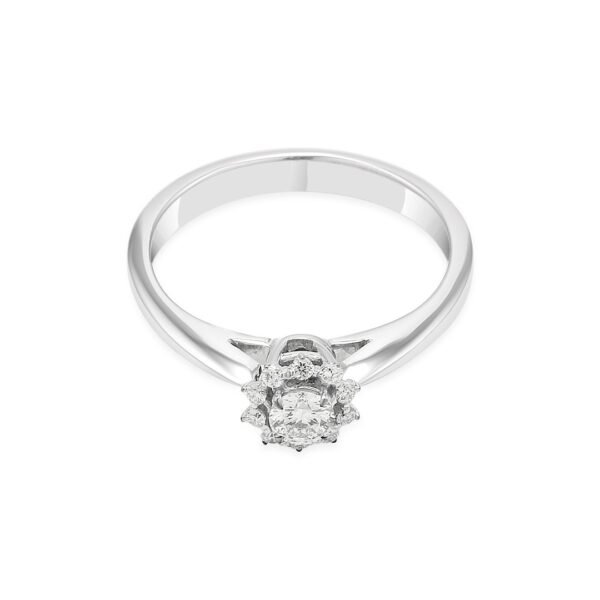 18k White Gold Solitaire Ring with Diamond Halo - Image 3