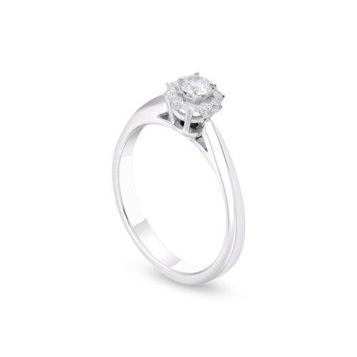18k White Gold Solitaire Ring with Diamond Halo
