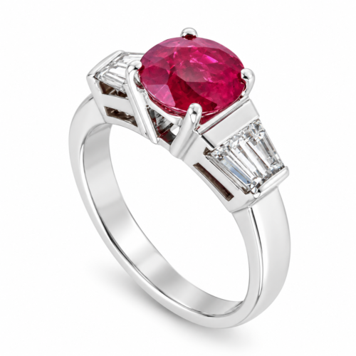 18K White Gold Diamond and Ruby Solitaire