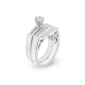 18K White Gold Diamond Solitaire & Band Set