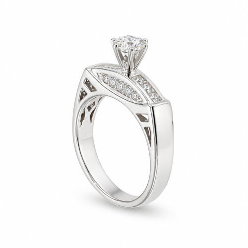 White Gold Round & Princess Cut Diamond Solitaire