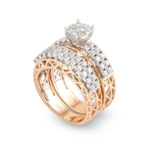 18K Gold and Diamond Solitaire Ring and Band