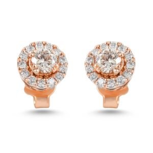 18K Rose Gold and Diamond Round Brilliant Stud Earrings