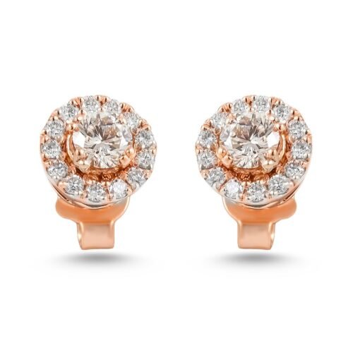 18K Rose Gold and Diamond Round Brilliant Stud Earrings