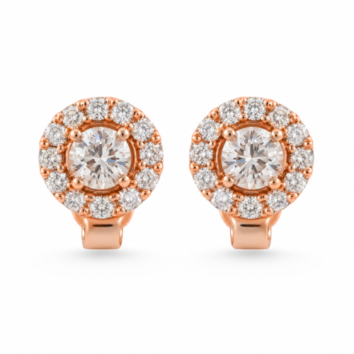 18K Rose Gold and Diamond Round Brilliant Stud Earrings