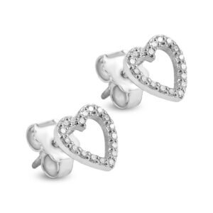 18k White Gold Diamond Heart Stud Earrings