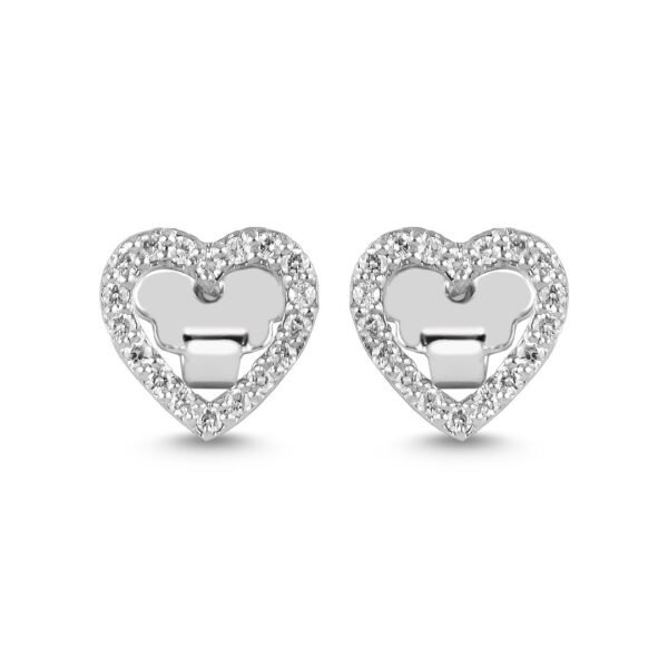 18k White Gold Diamond Heart Stud Earrings - Image 3
