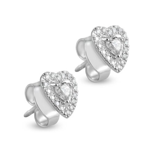 Heart-Shaped White Gold Diamond Studs