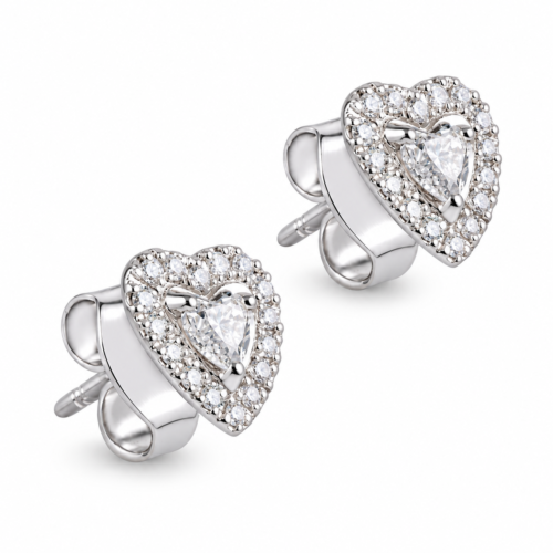 18k white gold heart-shaped diamond stud earrings