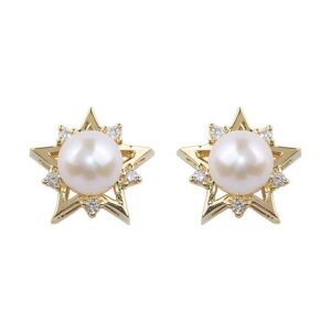 Elegant Yellow Gold, Diamond, and Pearl Earrings