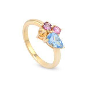 Gold Sapphire and Aquamarine Ring