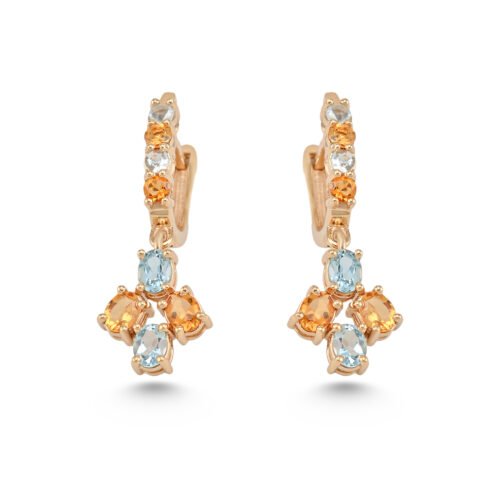 18k yellow gold citrine and aquamarine earrings