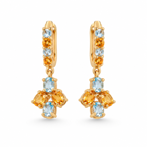 18k yellow gold citrine and aquamarine earrings