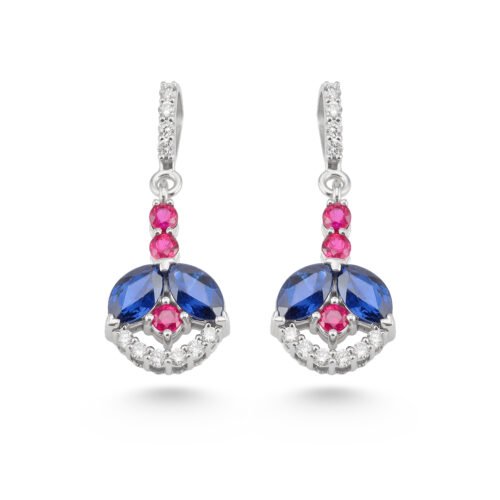 18k white gold ruby, sapphire and diamond earrings
