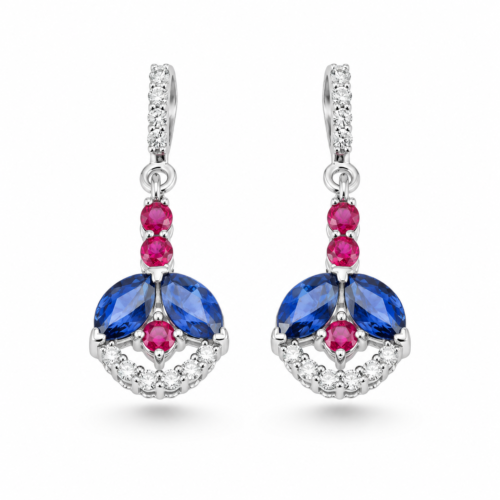 white gold ruby sapphire and diamond earrings