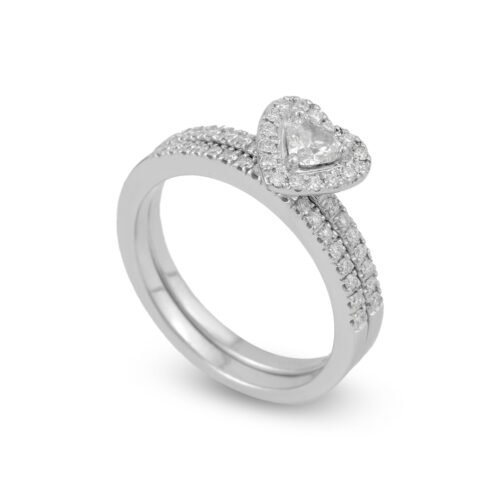 18K White Gold Heart Diamond Engagement Set