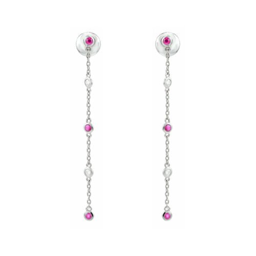18k white gold diamond and ruby earrings
